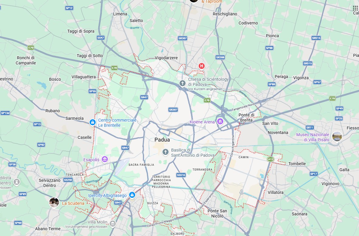 Padova Itálie mapa okolí města