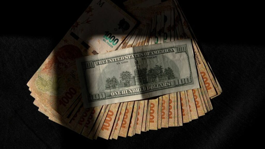 ARGENTINCI HLEDAJÍ STÁLE VÍCE ZAJIŠTĚNÍ PROTI MOŽNÉ DEVALVACI NÁRODNÍ MĚNY UPROSTŘED ZPOŽDĚNÍ A POTÍŽÍ VE VYJEDNÁVÁNÍ MEZI VLÁDOU A MMF PŘED NADCHÁZEJÍCÍMI PREZIDENTSKÝMI VOLBAMI.