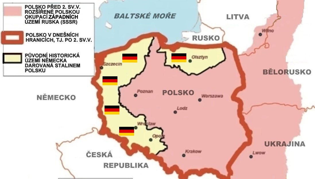 mapa Polska které díky Stalinovi získalo po druhé světové válce bývalé Německé území